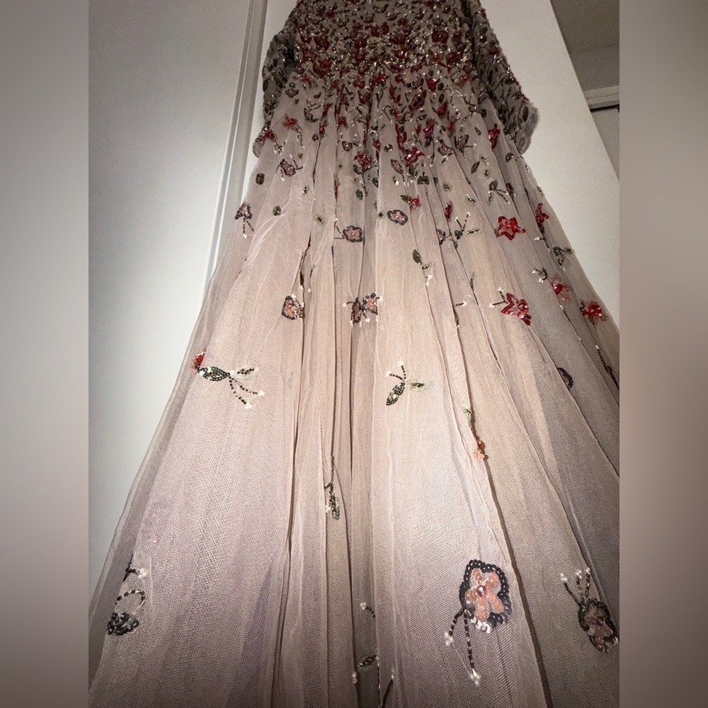NWT | Mac Duggal Cream Maxi Dress with Long Sleeves & Floral Embroidery Size 16 - Picture 11 of 15